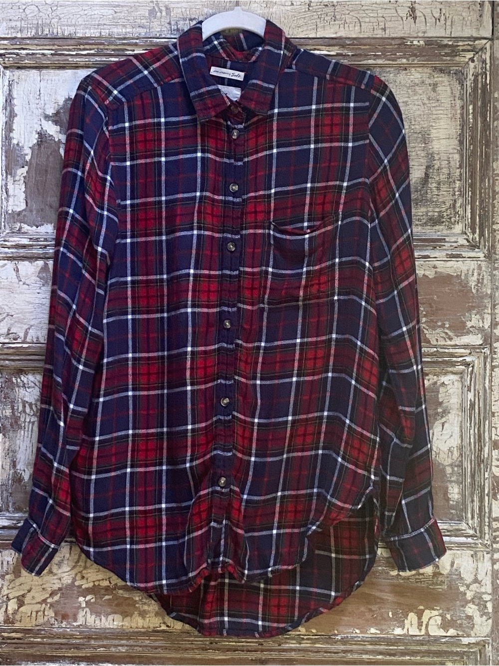 American Eagle Outfitters Red and Blue Plaid Shirt, Size S|